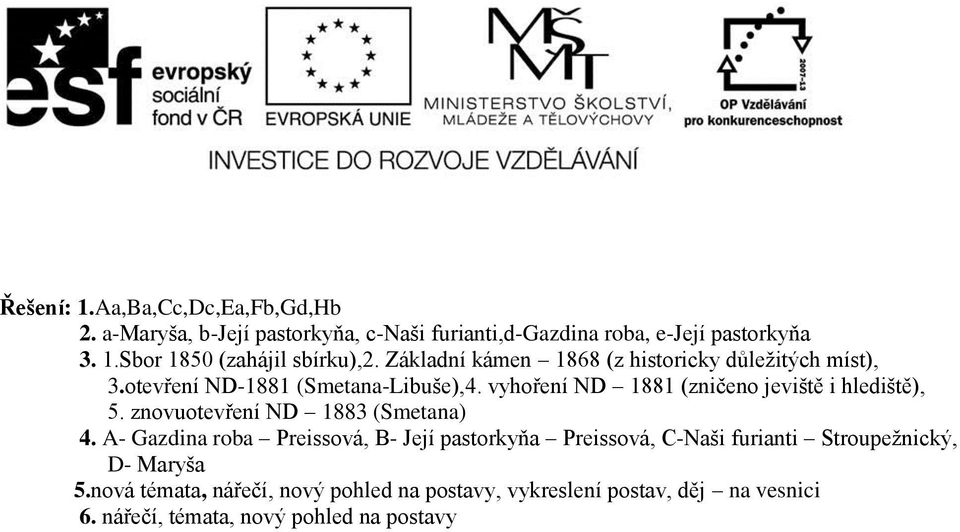 vyhoření ND 1881 (zničeno jeviště i hlediště), 5. znovuotevření ND 1883 (Smetana) 4.