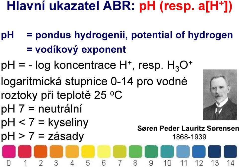 ph = - log koncentrace H +, resp.