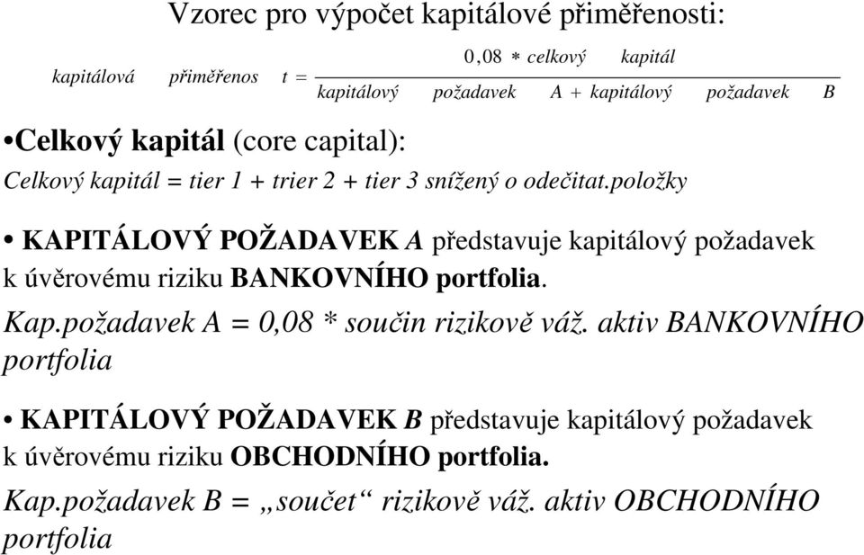 položky KAPITÁLOVÝ POŽADAVEK A představuje kapitálový požadavek kúvěrovému riziku BANKOVNÍHO portfolia. Kap.