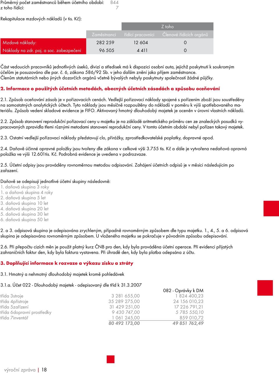 zabezpečení 96 505 4 411 0 Část vedoucích pracovníků jednotlivých úseků, divizí a středisek má k dispozici osobní auta, jejichž poskytnutí k soukromým účelům je posuzováno dle par. č.