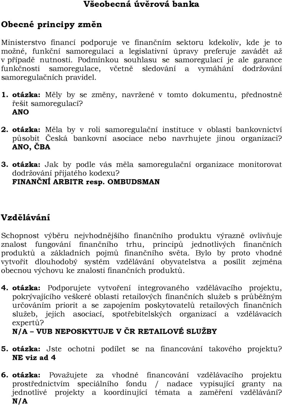 otázka: Měly by se změny, navržené v tomto dokumentu, přednostně řešit samoregulací? 2.