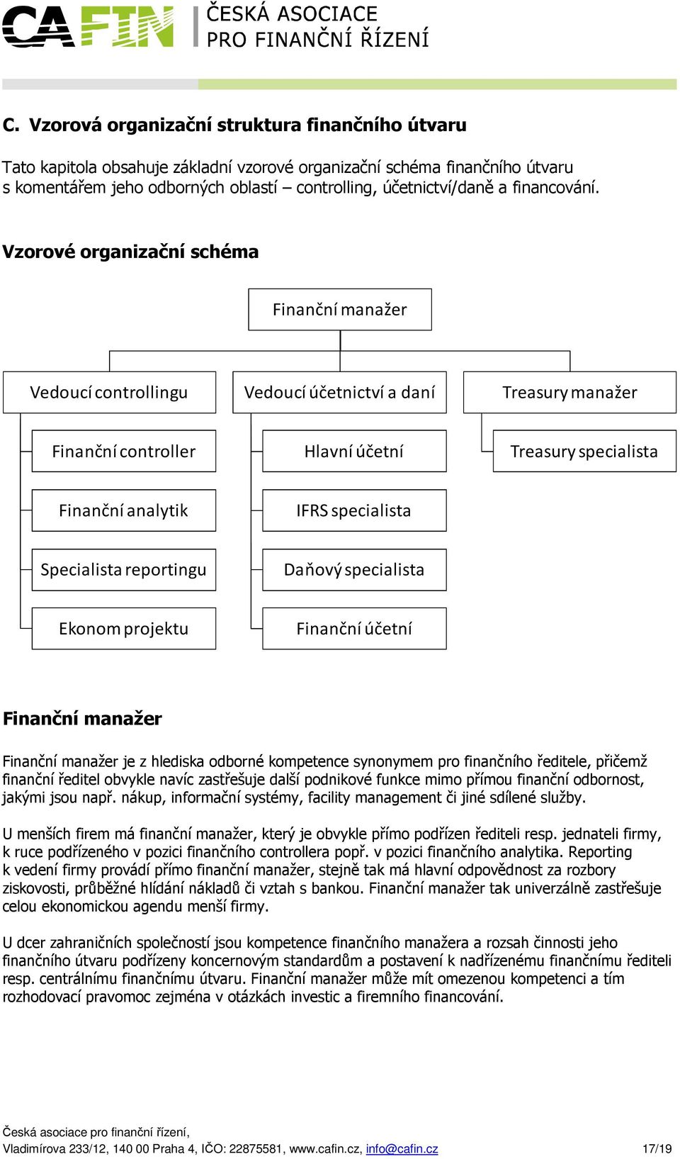 Vzorové organizační schéma Finanční manažer Vedoucí controllingu Vedoucí účetnictví a daní Treasury manažer Finanční controller Hlavní účetní Treasury specialista Finanční analytik IFRS specialista