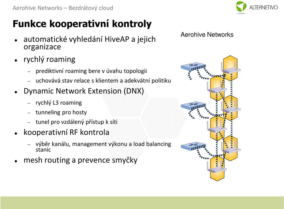 tunneling pro hosty tunel pro vzdálený přístup k síti kooperativní RF kontrola výběr kanálu, management výkonu a load