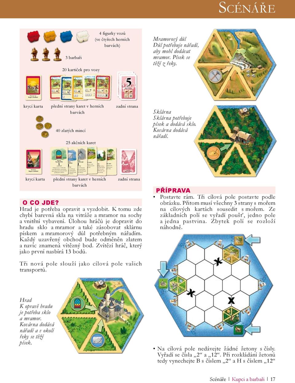 Výroba skla 1 Akční karty Kupci a barbaři krycí karta Pokrok: Kamenolom Pokrok: Výroba nástrojů Nová cesta: 1 Stavba cest: Rytíř: Jestliže jste již se svým Přemístěte Jakmile vyložíte tuto navíc 1