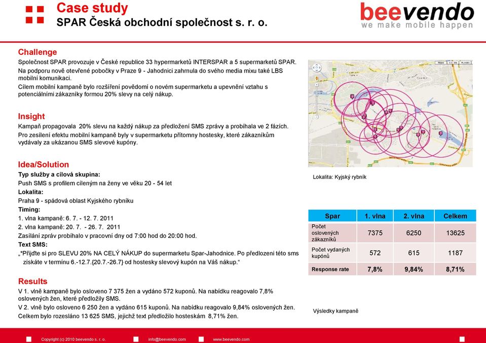 Cílem mobilní kampaně bylo rozšíření povědomí o novém supermarketu a upevnění vztahu s potenciálními zákazníky formou 20% slevy na celý nákup.