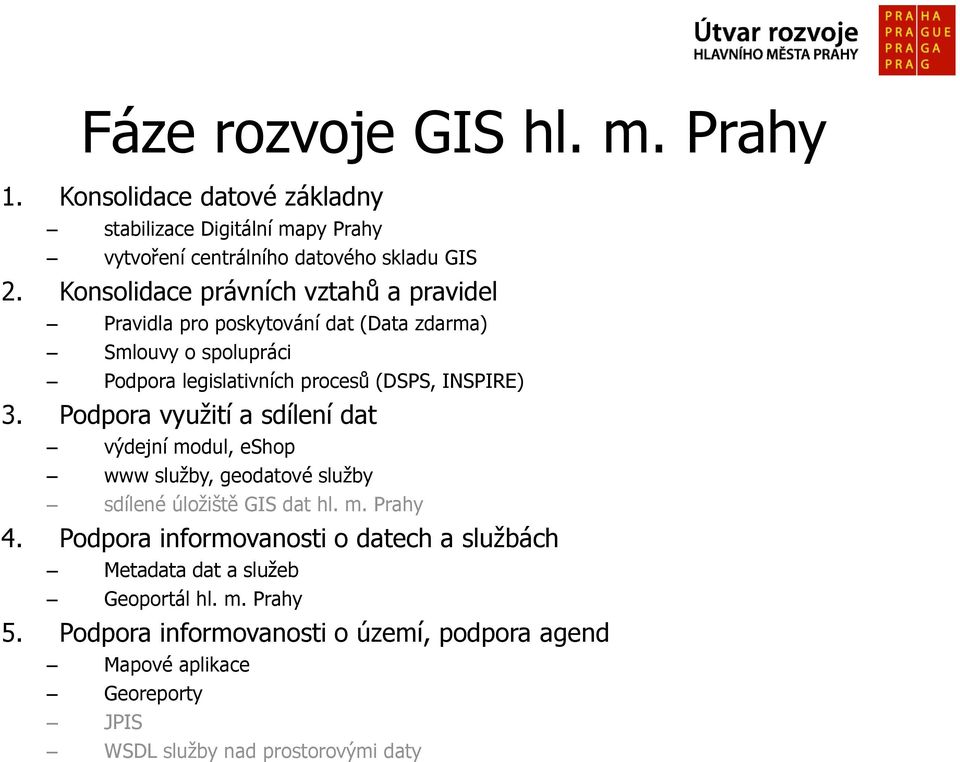 Podpora využití a sdílení dat výdejní modul, eshop www služby, geodatové služby sdílené úložiště GIS dat hl. m. Prahy 4.