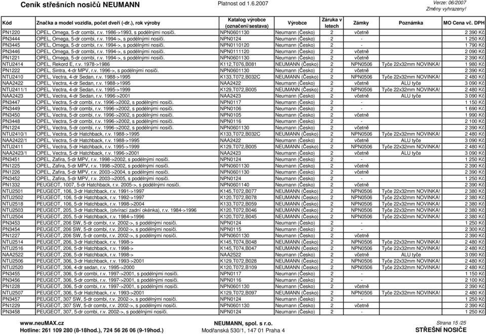 v. 1994->, s podélnými nosiči. NPN0601130 Neumann (Česko) 2 včetně 2 390 Kč NTU2414 OPEL, Rekord E, r.v. 1978->1986 K112,T076,B081 NEUMANN (Česko) 2 NPN0506 Tyče 22x32mm NOVINKA!