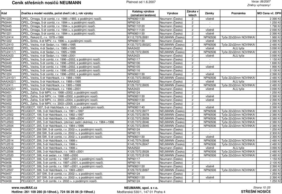 v. 1994->, s podélnými nosiči. NPN0601130 Neumann (Česko) 2 včetně 2 390 Kč NTU2414 OPEL, Rekord E, r.v. 1978->1986 K112,T076,B081 NEUMANN (Česko) 2 NPN0506 Tyče 22x32mm NOVINKA!