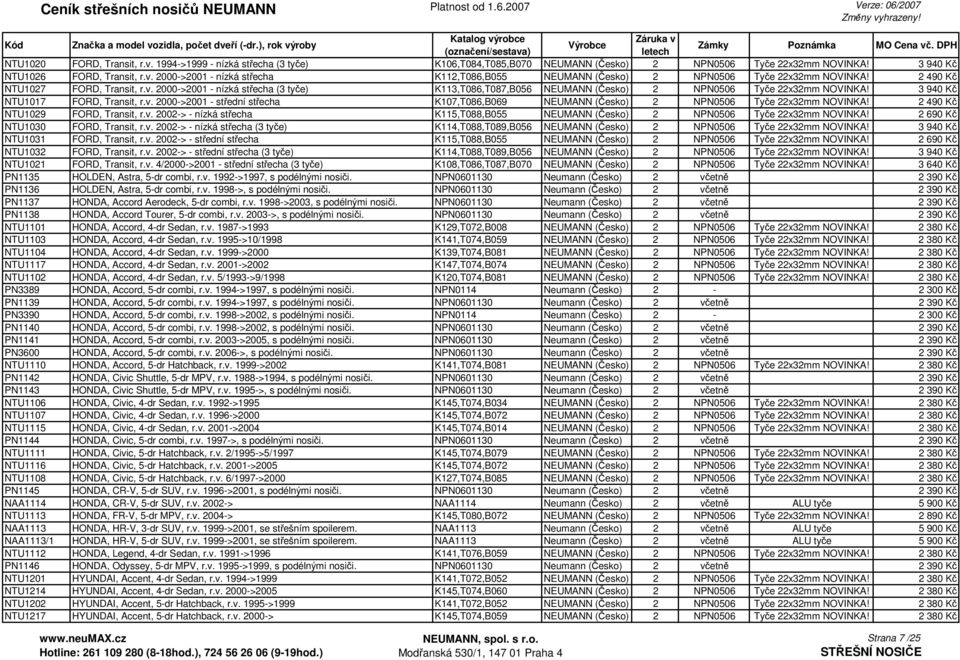 2 490 Kč NTU1029 FORD, Transit, r.v. 2002-> - nízká střecha K115,T088,B055 NEUMANN (Česko) 2 NPN0506 Tyče 22x32mm NOVINKA! 2 690 Kč NTU1030 FORD, Transit, r.v. 2002-> - nízká střecha (3 tyče) K114,T088,T089,B056 NEUMANN (Česko) 2 NPN0506 Tyče 22x32mm NOVINKA!