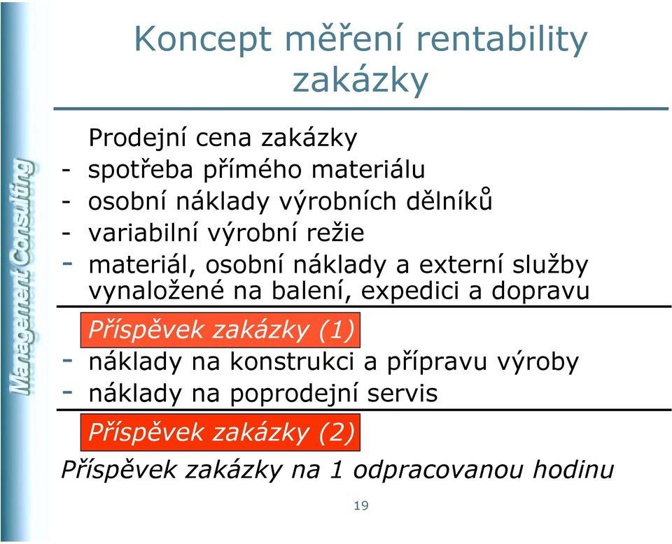 vynaložené na balení, expedici a dopravu Příspěvek zakázky (1) - náklady na konstrukci a přípravu