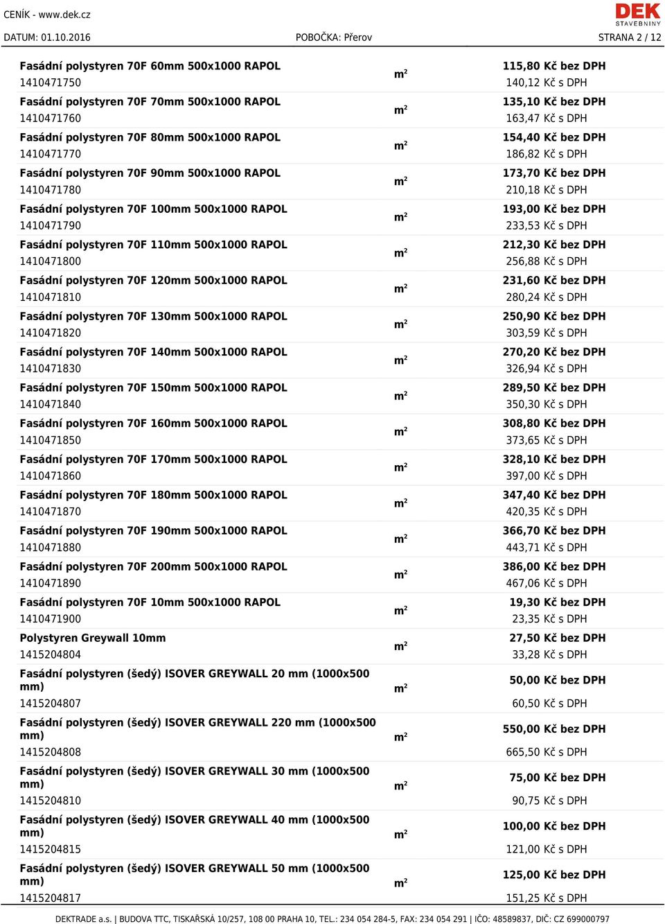 163,47 Kč s DPH Fasádní polystyren 70F 80mm 500x1000 RAPOL 154,40 Kč bez DPH 1410471770 186,82 Kč s DPH Fasádní polystyren 70F 90mm 500x1000 RAPOL 173,70 Kč bez DPH 1410471780 210,18 Kč s DPH Fasádní