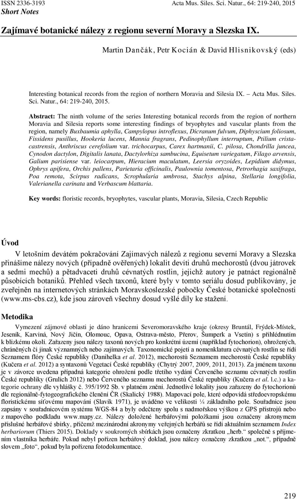 Zajímavé botanické nálezy z regionu severní Moravy a Slezska IX. - PDF  Stažení zdarma