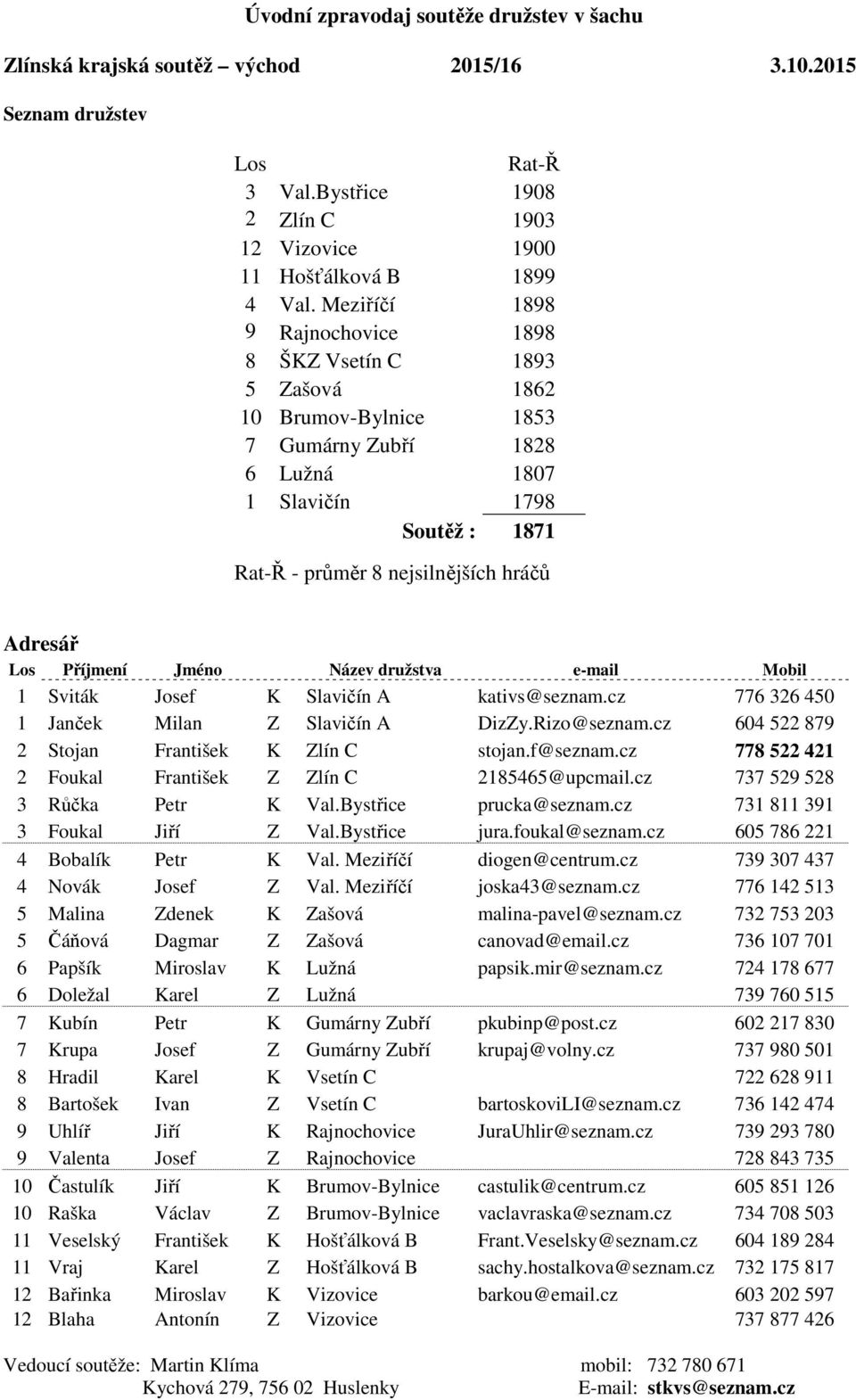 Úvodní zpravodaj soutěže družstev v šachu - PDF Stažení zdarma