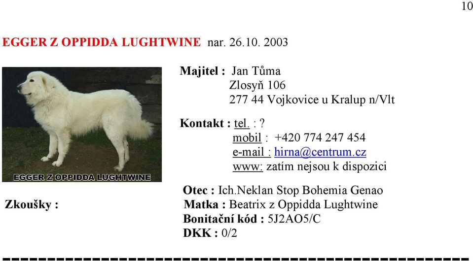 tel. :? mobil : +420 774 247 454 e-mail : hirna@centrum.