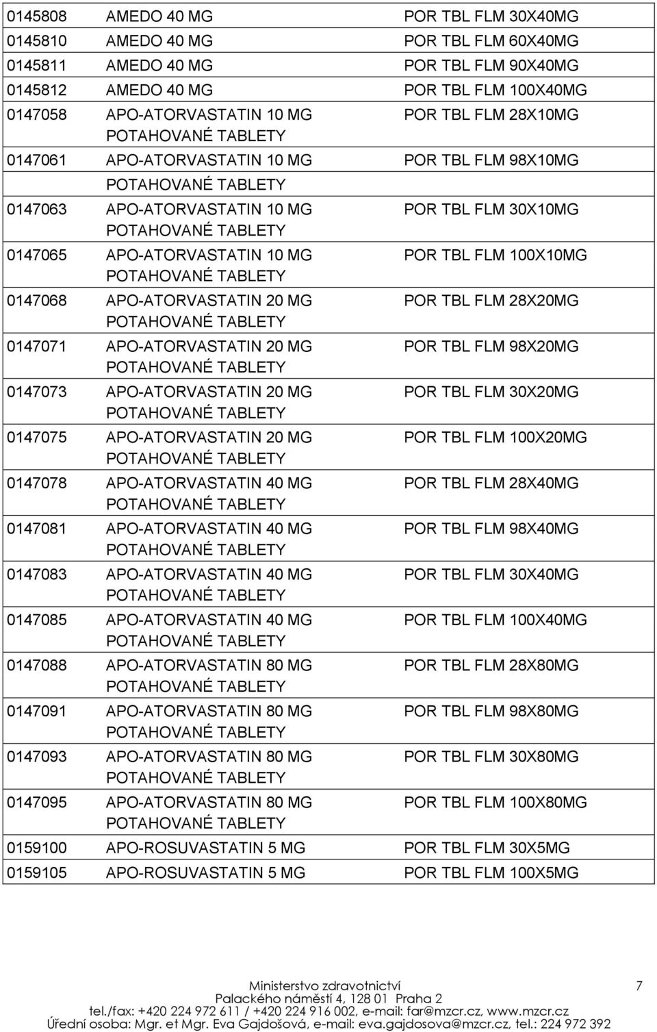 POR TBL FLM 28X20MG 0147071 APO-ATORVASTATIN 20 MG POR TBL FLM 98X20MG 0147073 APO-ATORVASTATIN 20 MG POR TBL FLM 30X20MG 0147075 APO-ATORVASTATIN 20 MG POR TBL FLM 100X20MG 0147078 APO-ATORVASTATIN