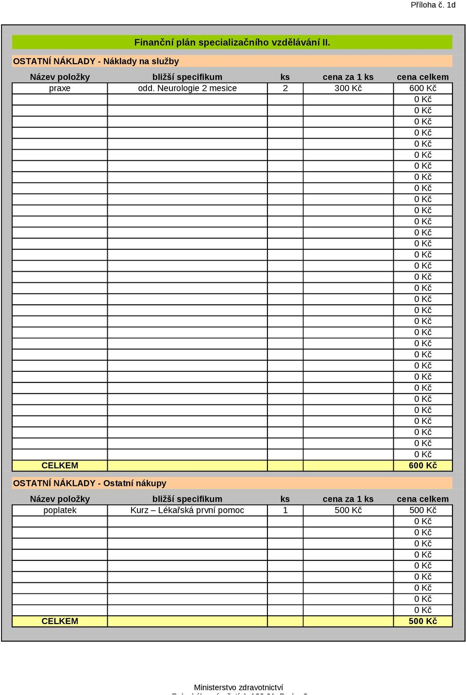 Neurologie 2 mesice 2 30 60 CELKEM 60 OSTATNÍ NÁKLADY - Ostatní nákupy Název položky bližší specifikum