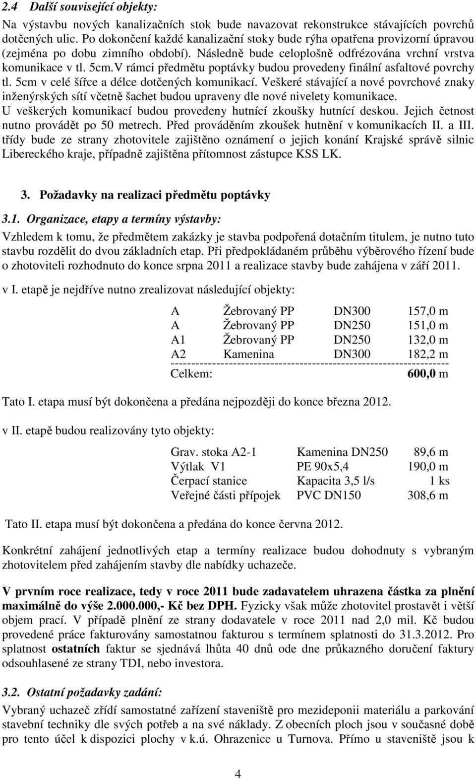 V rámci předmětu poptávky budou provedeny finální asfaltové povrchy tl. 5cm v celé šířce a délce dotčených komunikací.