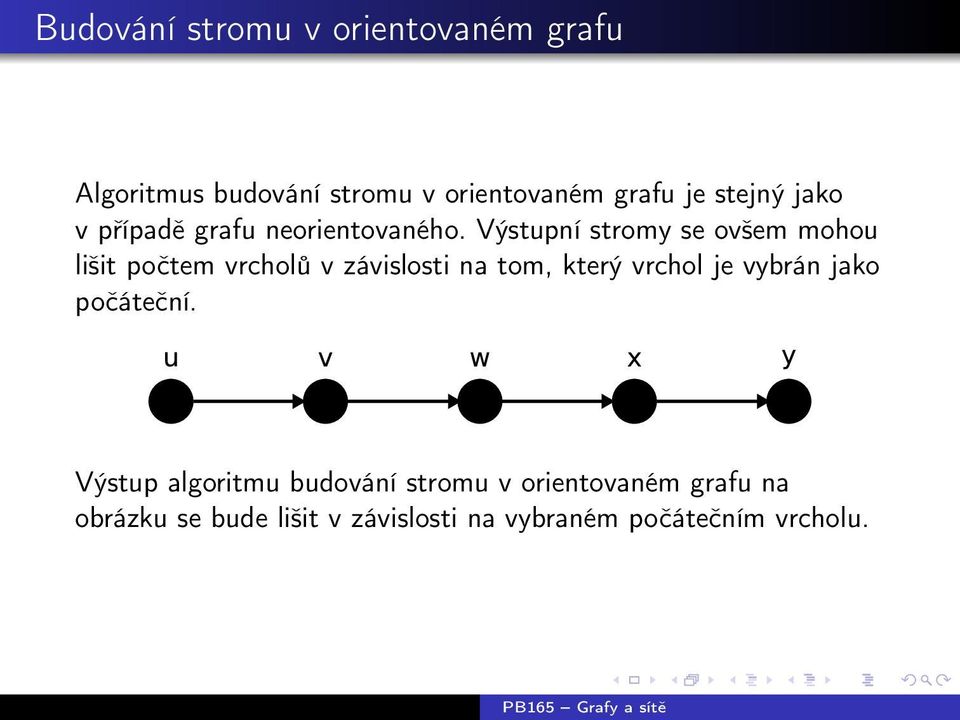 Výstupní stromy se ovšem mohou lišit počtem vrcholů v závislosti na tom, který vrchol je