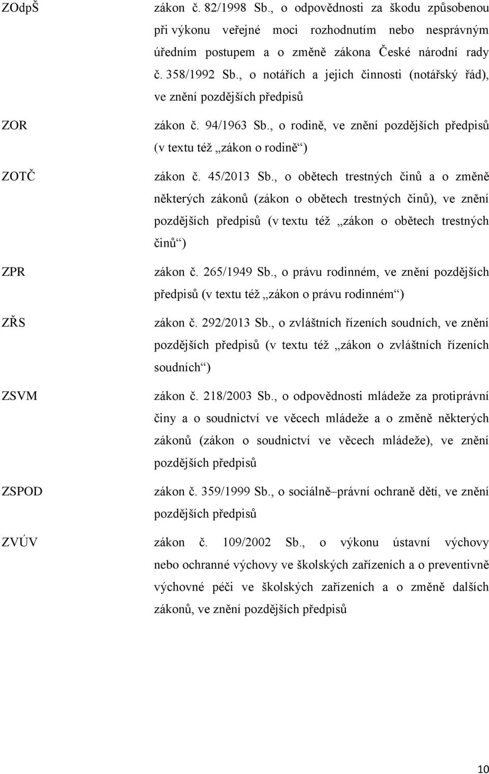 , o obětech trestných činů a o změně některých zákonů (zákon o obětech trestných činů), ve znění pozdějších předpisů (v textu téţ zákon o obětech trestných činů ) zákon č. 265/1949 Sb.