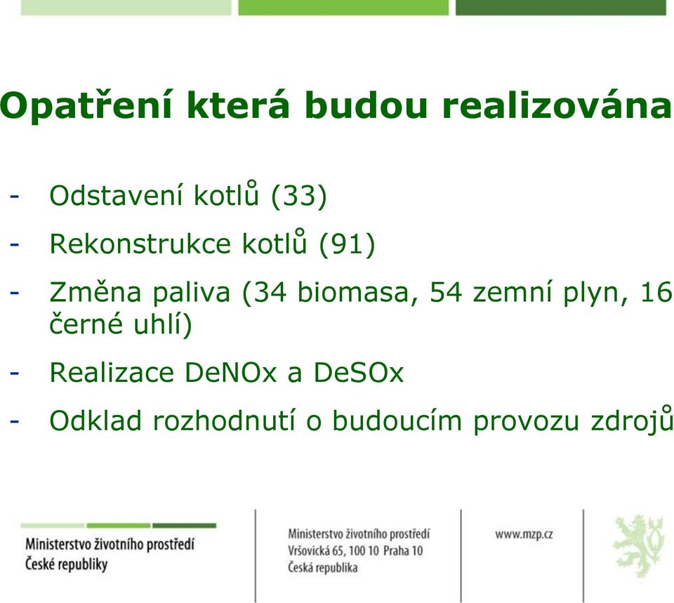 biomasa, 54 zemní plyn, 16 černé uhlí) - Realizace