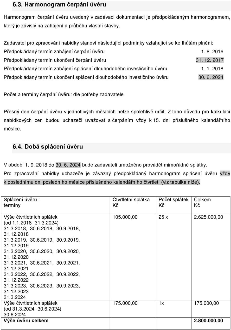 2017 Předpokládaný termín zahájení splácení dlouhodobého investičního úvěru 1. 1. 2018 Předpokládaný termín ukončení splácení dlouhodobého investičního úvěru 30. 6.