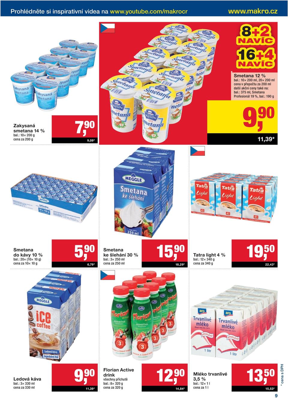 : 20 (10 10 g) cena za 10 10 g 5, 90 6,79* Smetana ke šlehání 30 % bal.: 3 250 ml cena za 250 ml 15, 90 18,29* Tatra light 4 % bal.