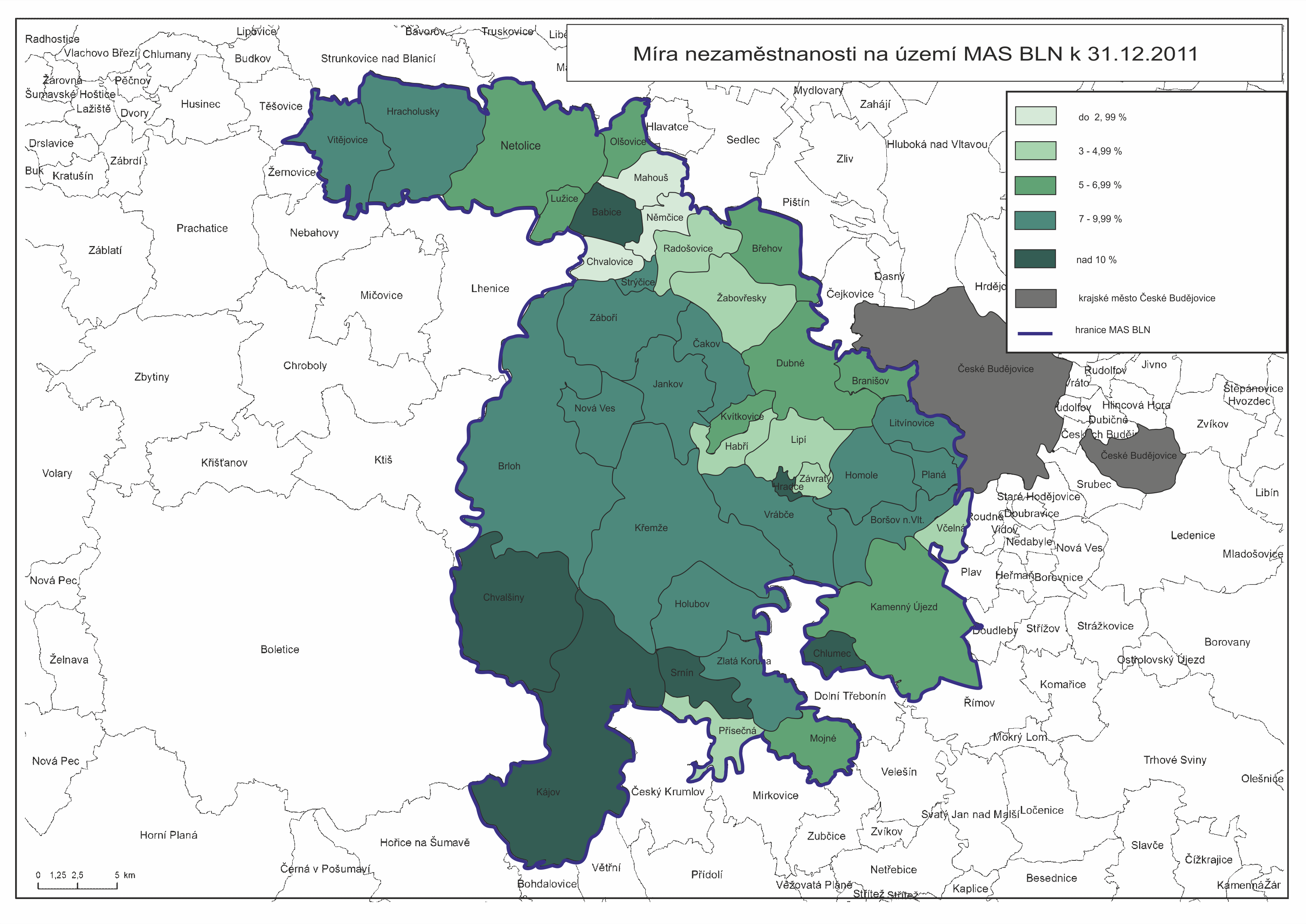 Obr. 11: Míra nezaměstnanosti na území MAS BLN k 31. 12.