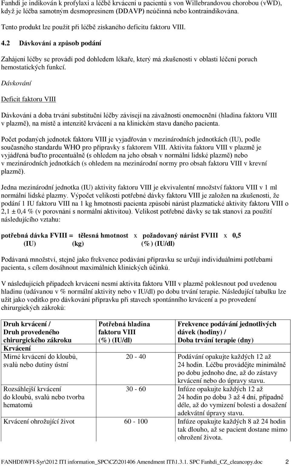 2 Dávkování a způsob podání Zahájení léčby se provádí pod dohledem lékaře, který má zkušenosti v oblasti léčení poruch hemostatických funkcí.