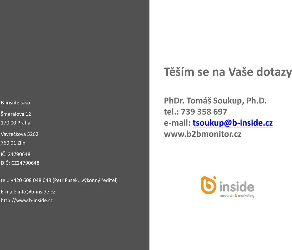 Tomáš Soukup, Ph.D. tel.: 739 358 697 e-mail: tsoukup@b-inside.cz www.