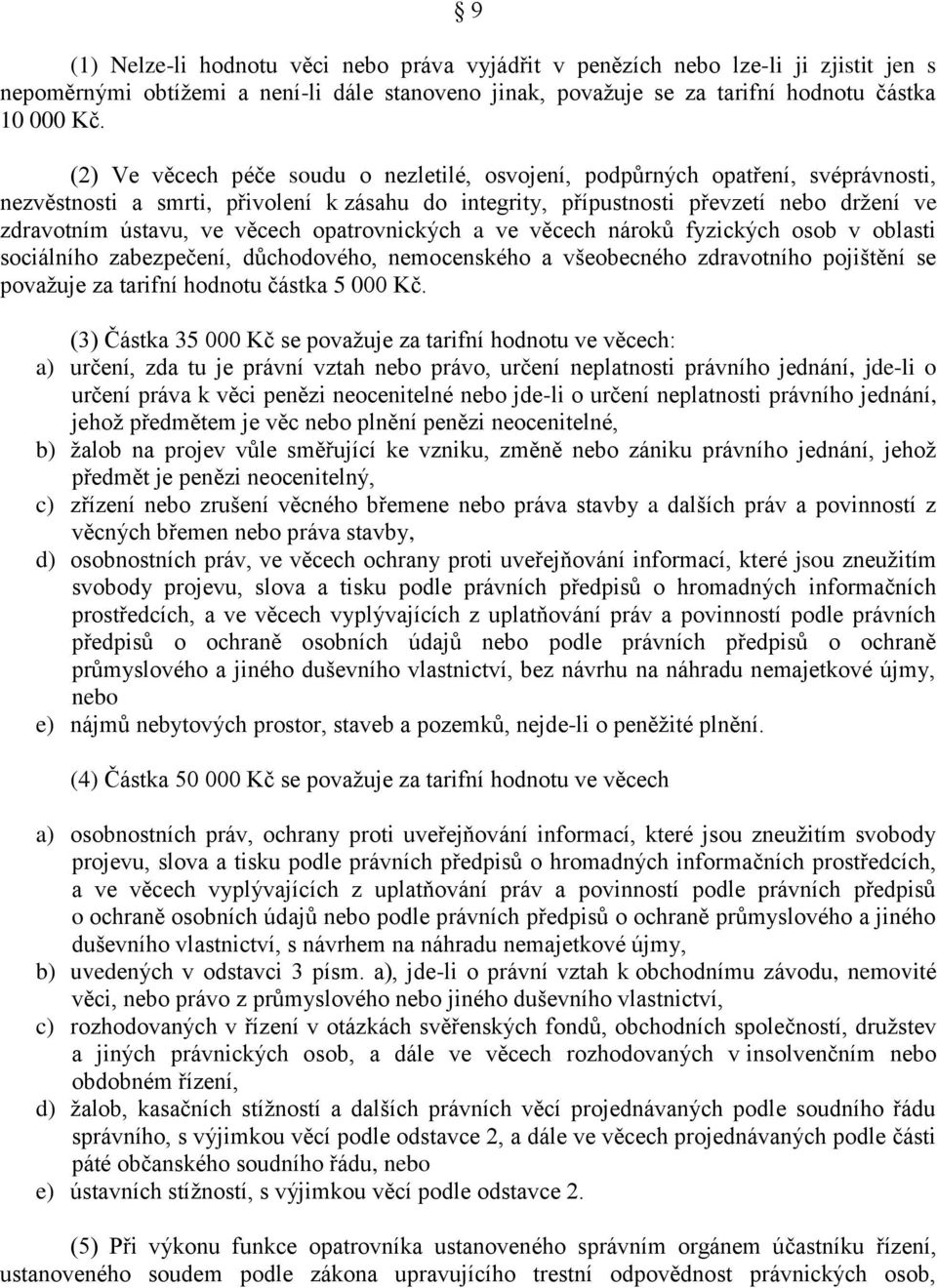 věcech opatrovnických a ve věcech nároků fyzických osob v oblasti sociálního zabezpečení, důchodového, nemocenského a všeobecného zdravotního pojištění se považuje za tarifní hodnotu částka 5 000 Kč.