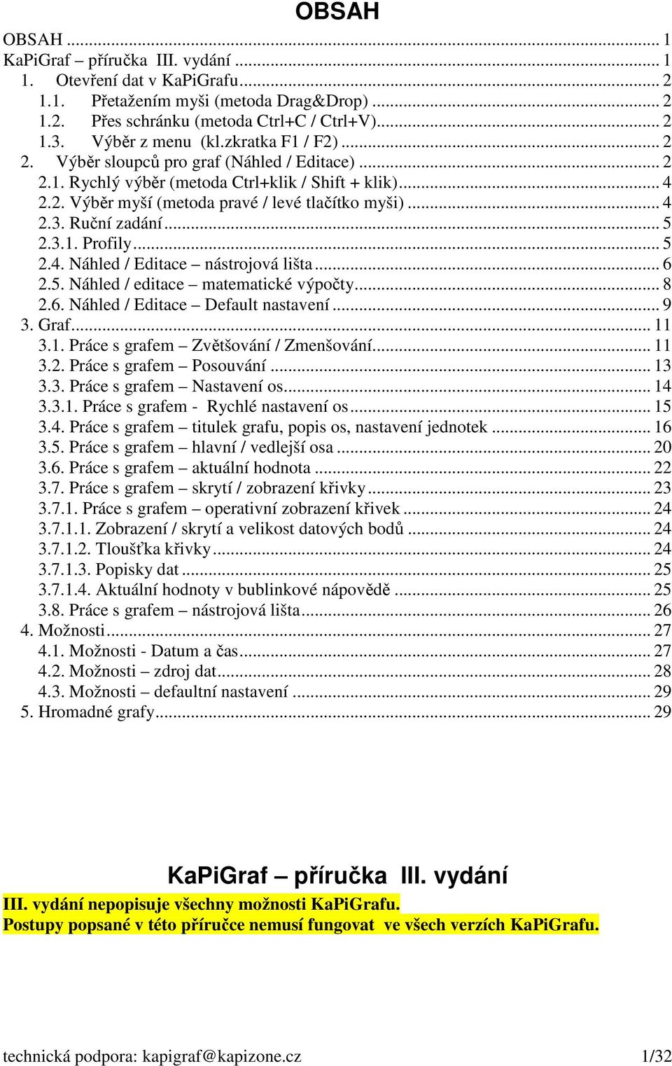 .. 4 2.3. Ruční zadání... 5 2.3.1. Profily... 5 2.4. Náhled / Editace nástrojová lišta... 6 2.5. Náhled / editace matematické výpočty... 8 2.6. Náhled / Editace Default nastavení... 9 3. Graf... 11 3.