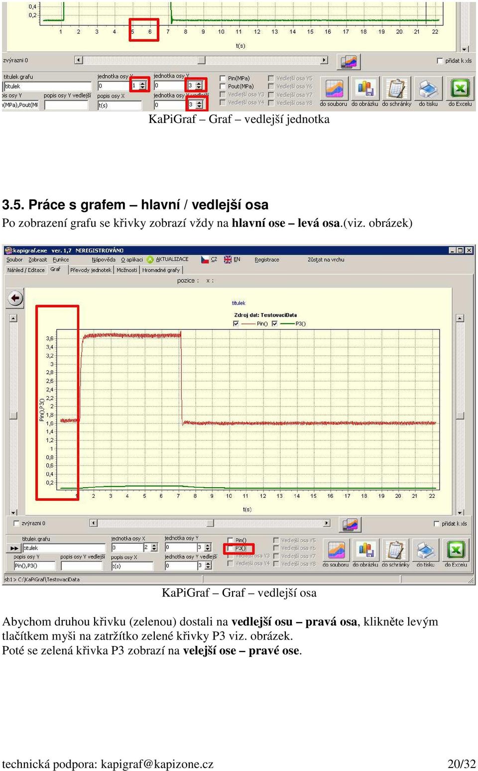 obrázek) KaPiGraf Graf vedlejší osa Abychom druhou křivku (zelenou) dostali na vedlejší osu pravá osa,