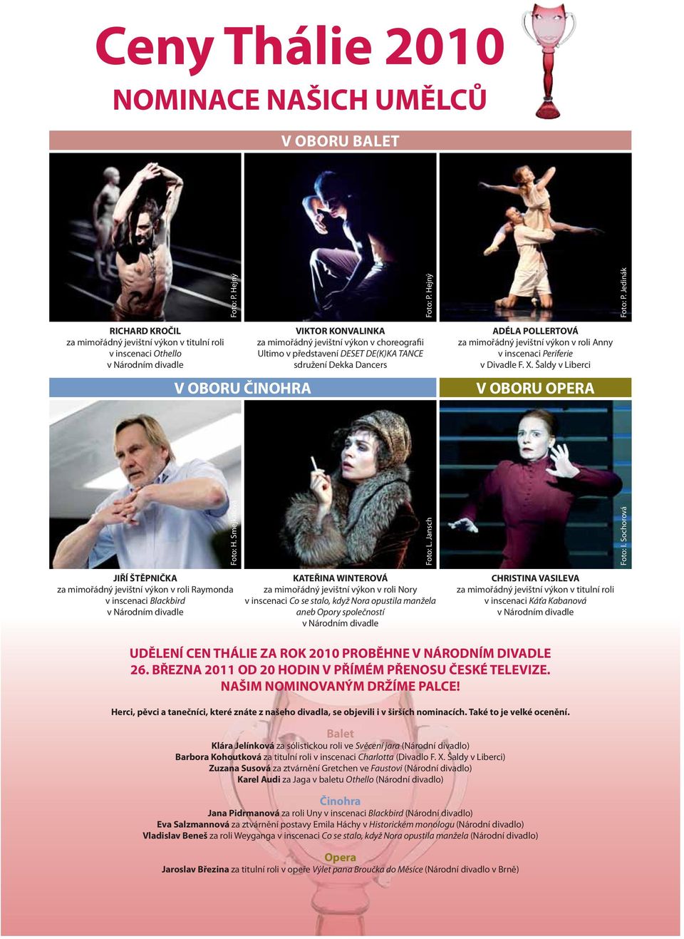 Šaldy v Liberci V OBORU ČINOHRA V OBORU OPERA Foto: H. Smejkalová Foto: L. Jansch Foto: I. Sochorová Foto: P. Hejný Foto: P.