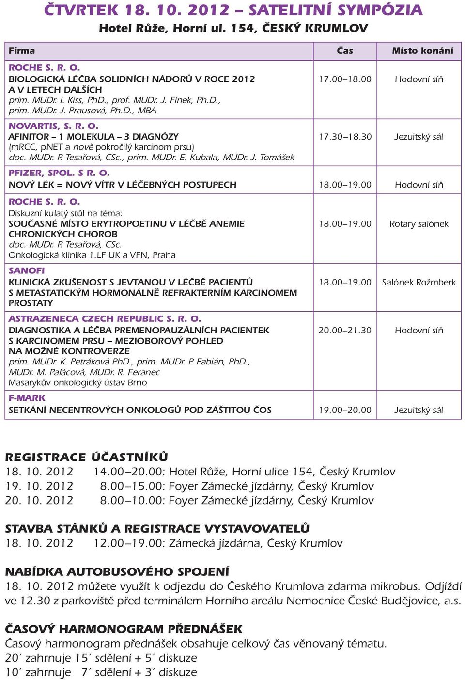 30 Jezuitský sál (mrcc, pnet a nově pokročilý karcinom prsu) doc. MUDr. P. Tesařová, CSc., prim. MUDr. E. Kubala, MUDr. J. Tomášek PFIZER, SPOL. S R. O. NOVÝ LÉK = NOVÝ VÍTR V LÉČEBNÝCH POSTUPECH 8.