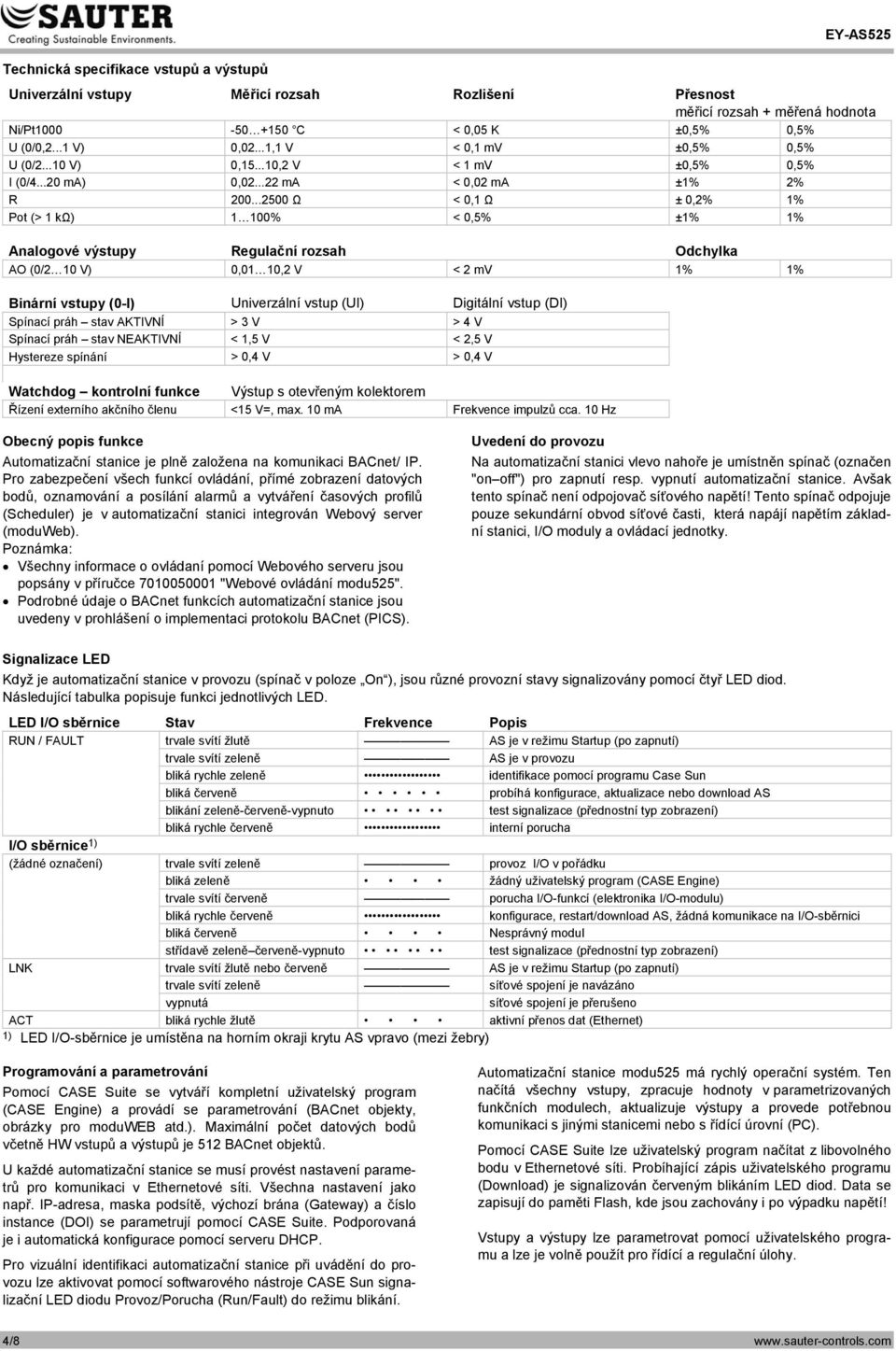 ..2500 Ω < 0,1 Ω ± 0,2% 1% Pot (> 1 kω) 1 100% < 0,5% ±1% 1% Analogové výstupy Regulační rozsah Odchylka AO (0/2 10 V) 0,01 10,2 V < 2 mv 1% 1% Binární vstupy (0-I) Univerzální vstup (UI) Digitální