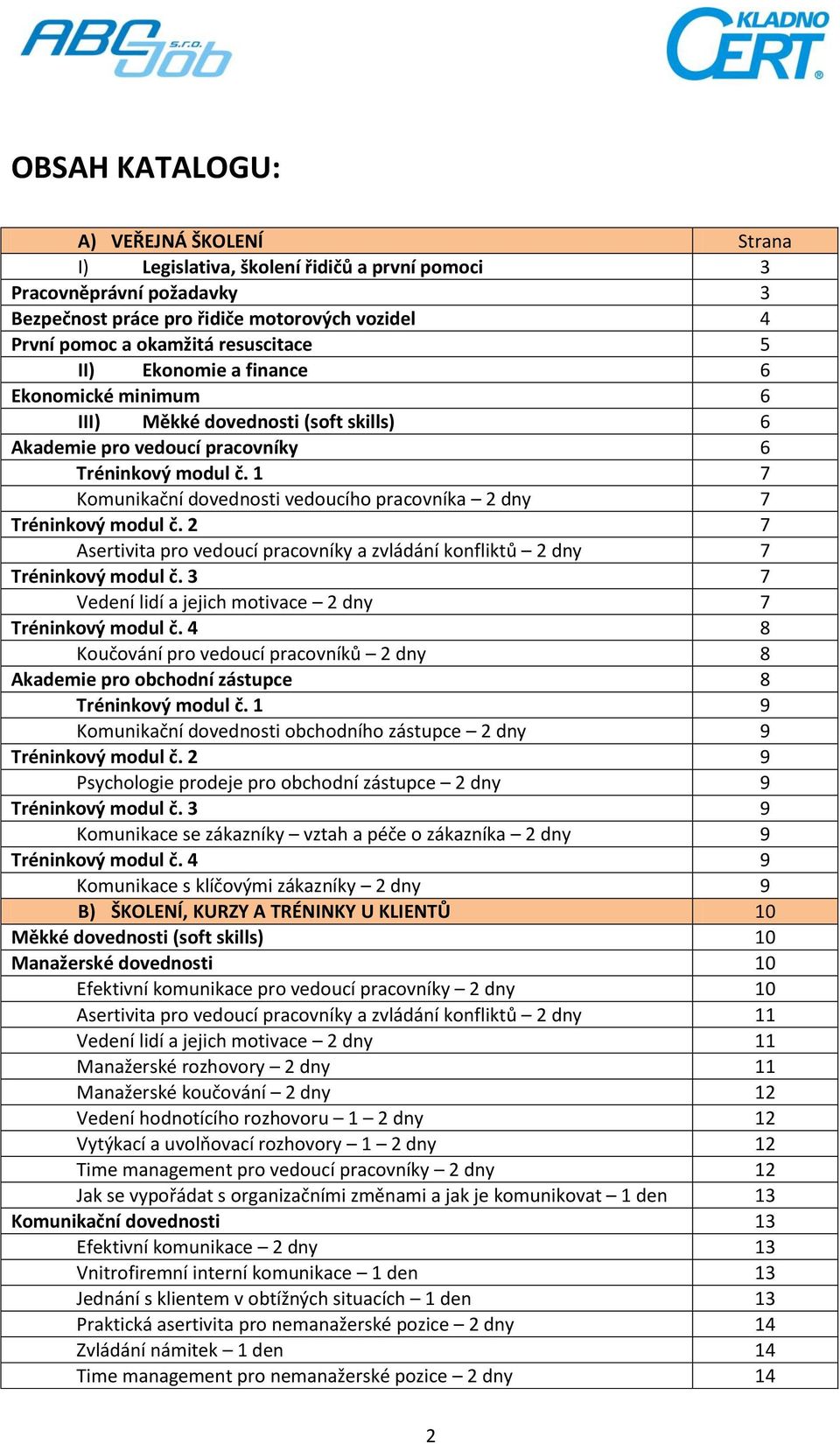 1 7 Komunikační dovednosti vedoucího pracovníka 2 dny 7 Tréninkový modul č. 2 7 Asertivita pro vedoucí pracovníky a zvládání konfliktů 2 dny 7 Tréninkový modul č.