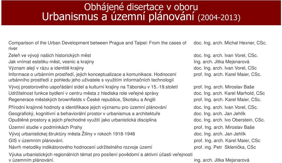 Hdncení urbánníh prstředí z phledu jeh uživatele s využitím infrmačních technlgií Vývj prstrvéh uspřádání sídel a kulturní krajiny na Tábrsku v 15.-19.