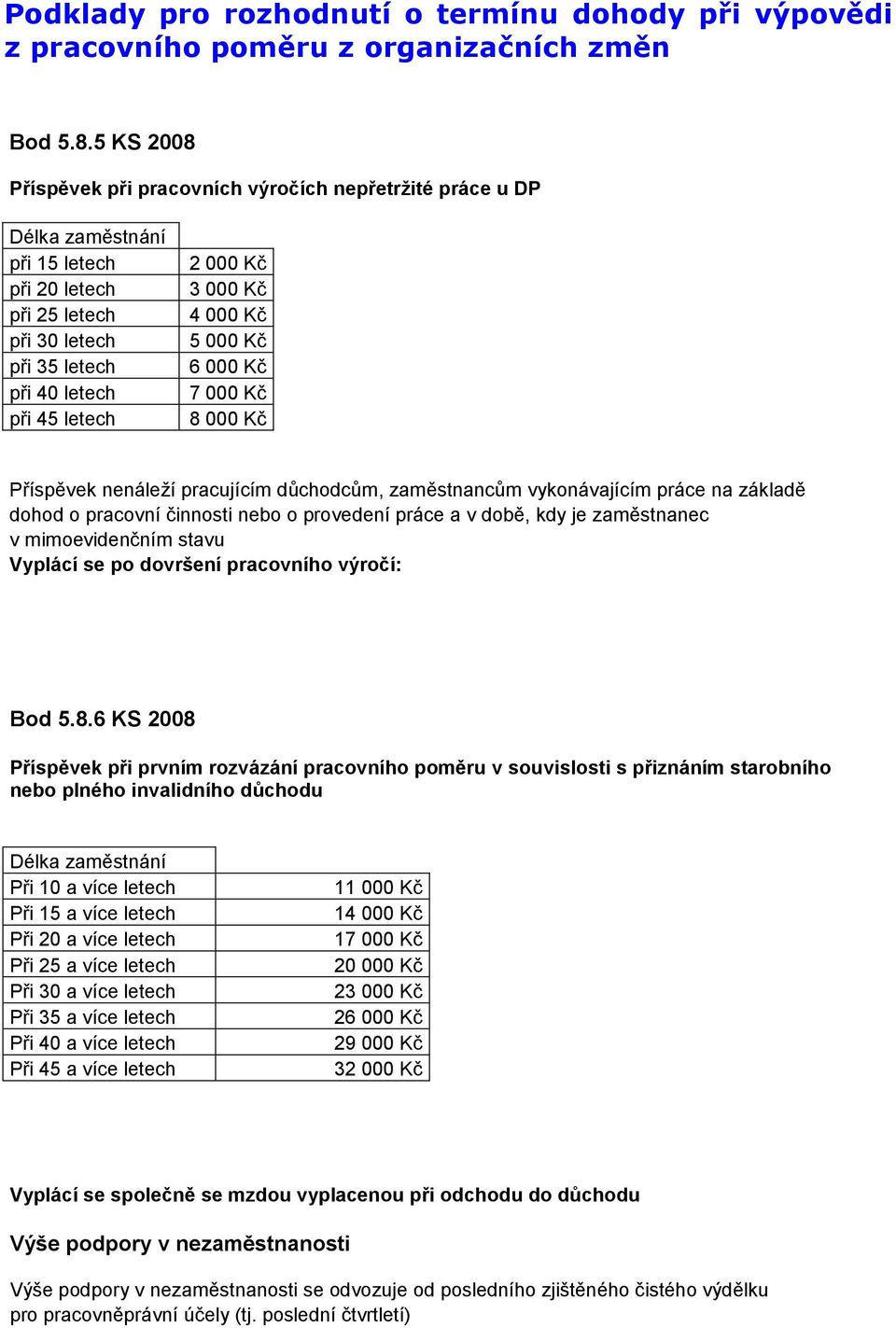 4 000 Kč 5 000 Kč 6 000 Kč 7 000 Kč 8 000 Kč Příspěvek nenáleží pracujícím důchodcům, zaměstnancům vykonávajícím práce na základě dohod o pracovní činnosti nebo o provedení práce a v době, kdy je
