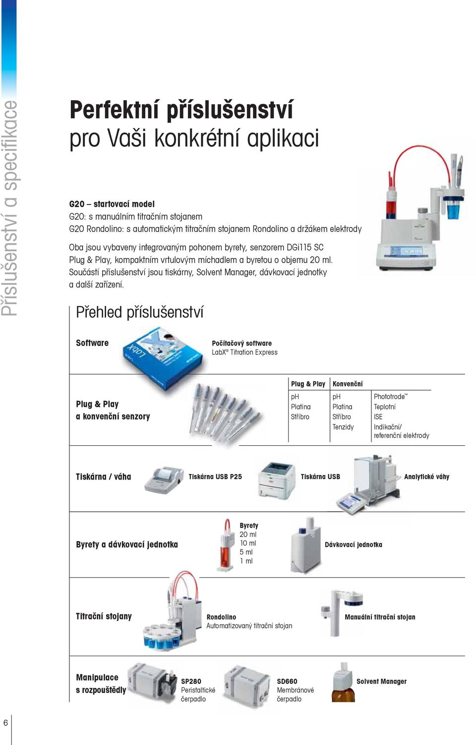 Součástí příslušenství jsou tiskárny, Solvent Manager, dávkovací jednotky a další zařízení.