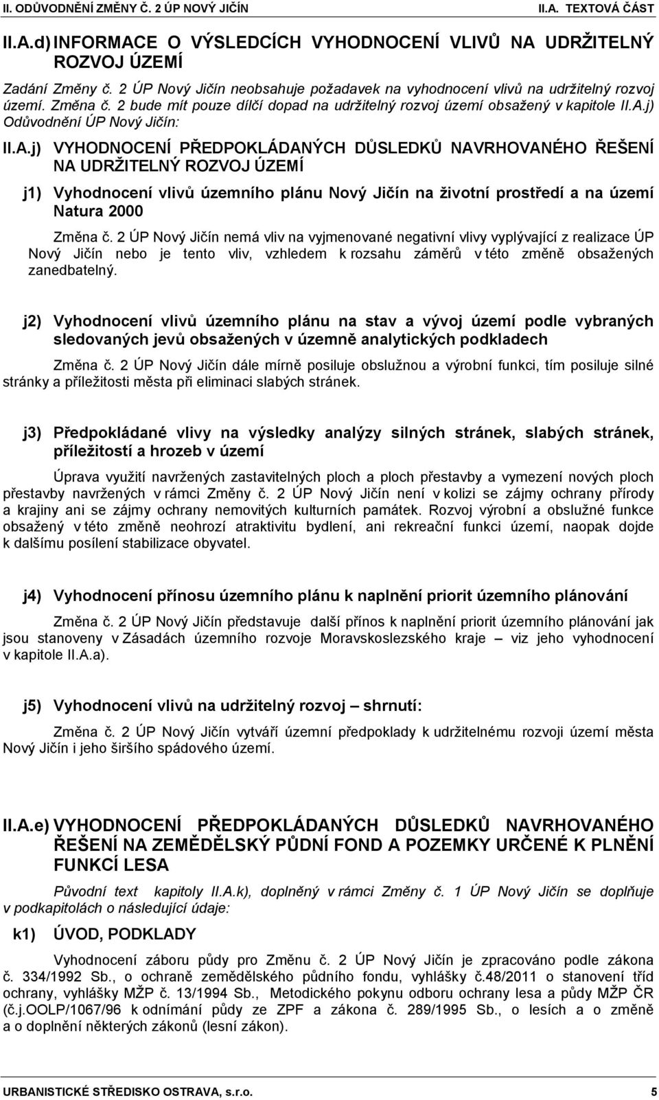 j) Odůvodnění ÚP Nový Jičín: II.A.