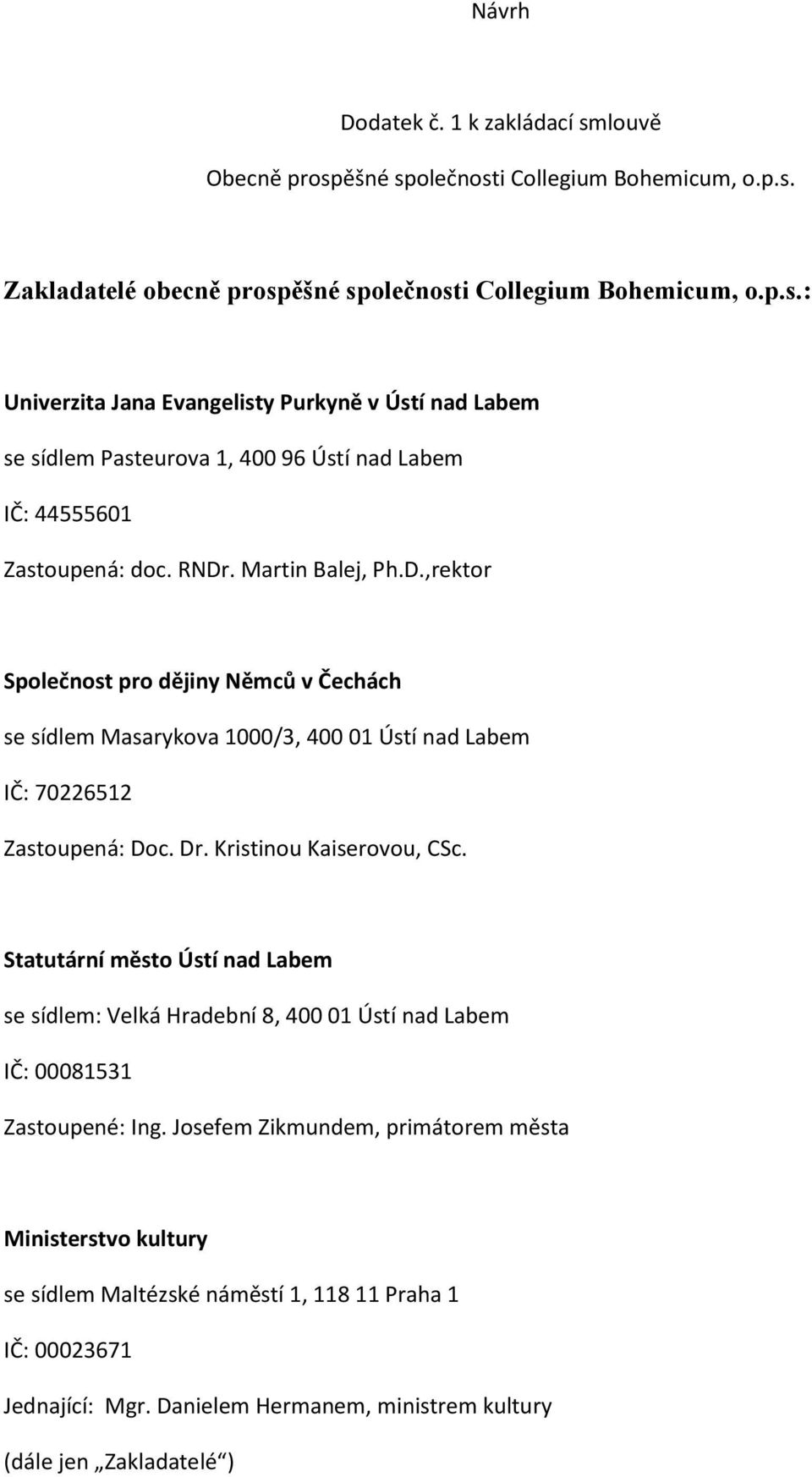 Statutární město Ústí nad Labem se sídlem: Velká Hradební 8, 400 01 Ústí nad Labem IČ: 00081531 Zastoupené: Ing.