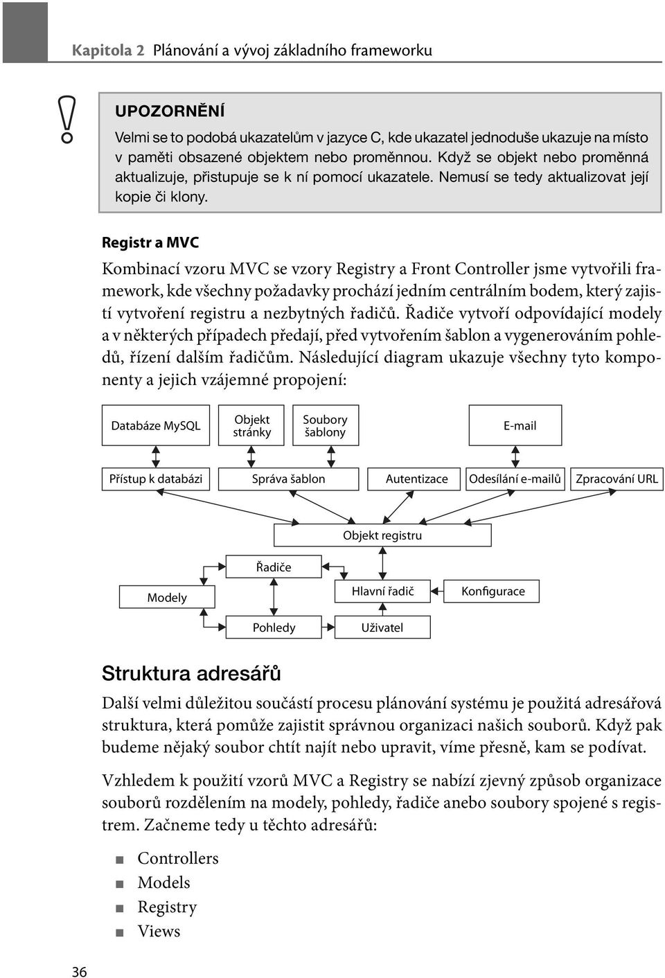 Registr a MVC Kombinací vzoru MVC se vzory Registry a Front Controller jsme vytvořili framework, kde všechny požadavky prochází jedním centrálním bodem, který zajistí vytvoření registru a nezbytných