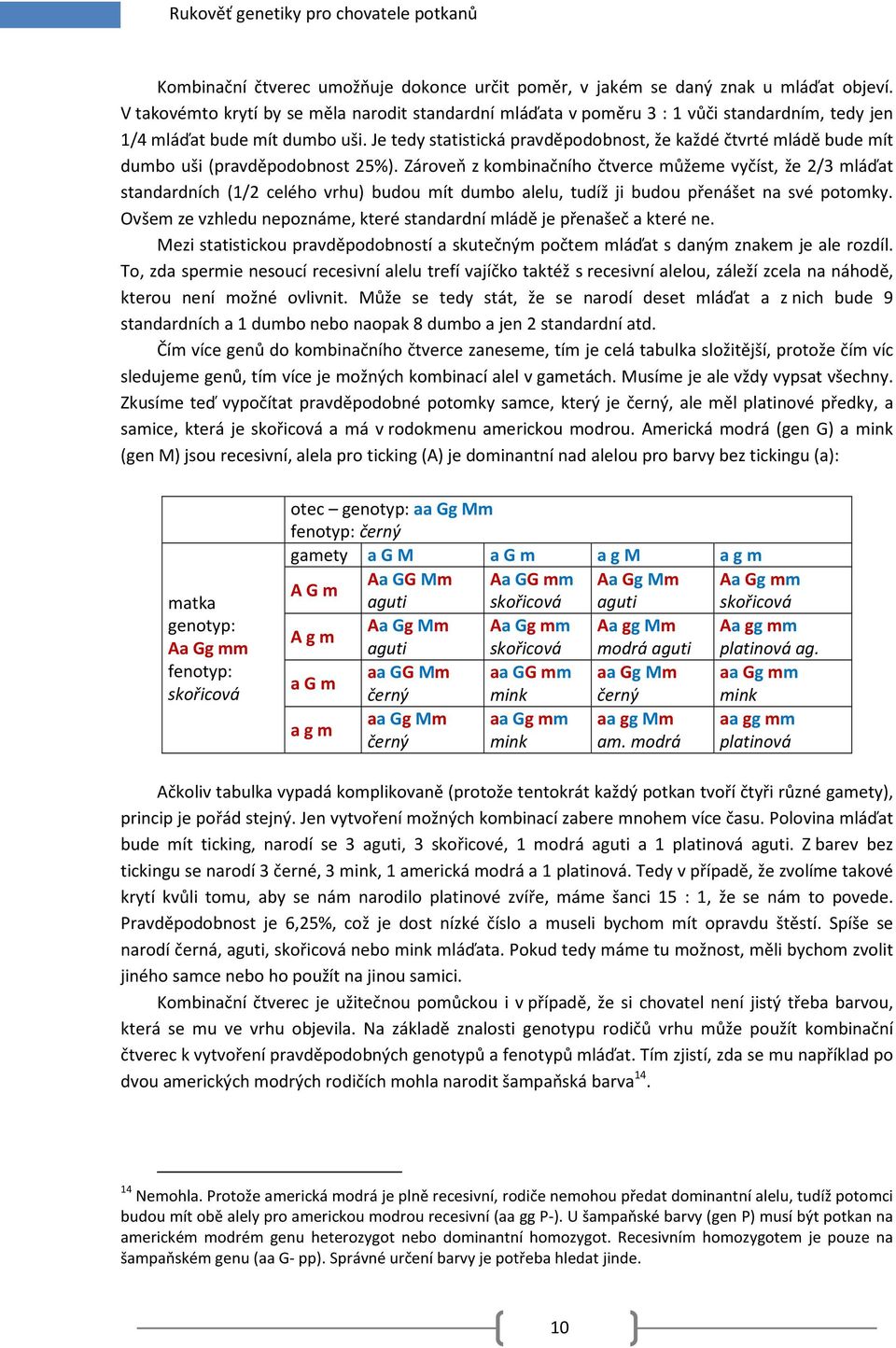 Je tedy statistická pravděpodobnost, že každé čtvrté mládě bude mít dumbo uši (pravděpodobnost 25%).