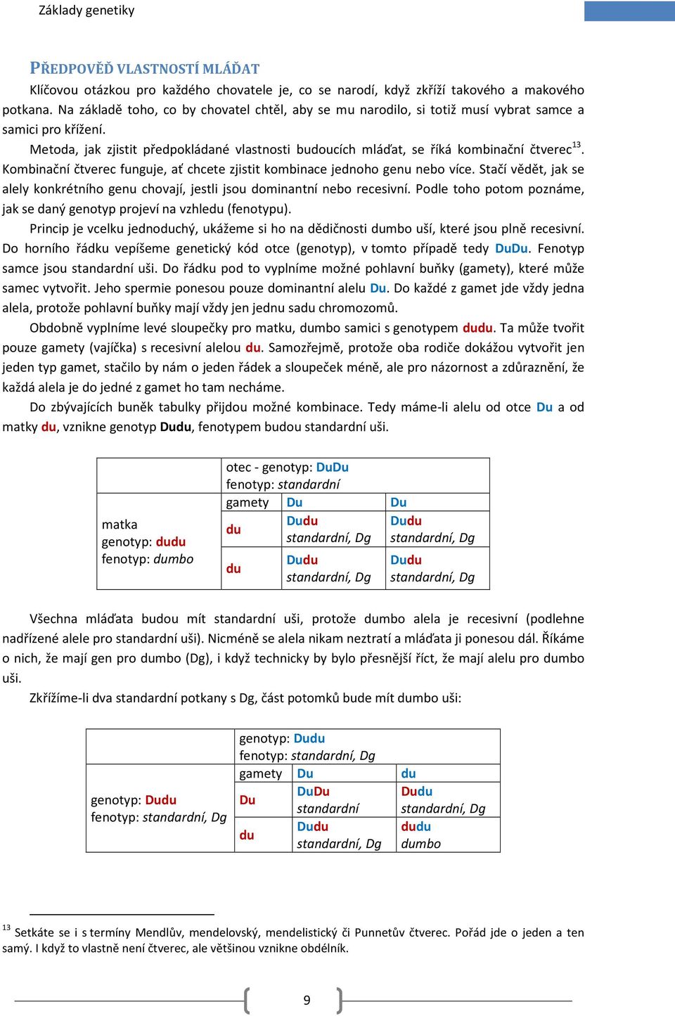 Metoda, jak zjistit předpokládané vlastnosti budoucích mláďat, se říká kombinační čtverec 13. Kombinační čtverec funguje, ať chcete zjistit kombinace jednoho genu nebo více.