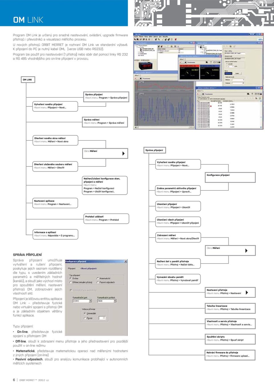 Program lze použít pro nastavování (1 přístroj) nebo sběr dat pomocí linky RS 232 a RS 485 vhodnějšího pro online připojení v provozu.