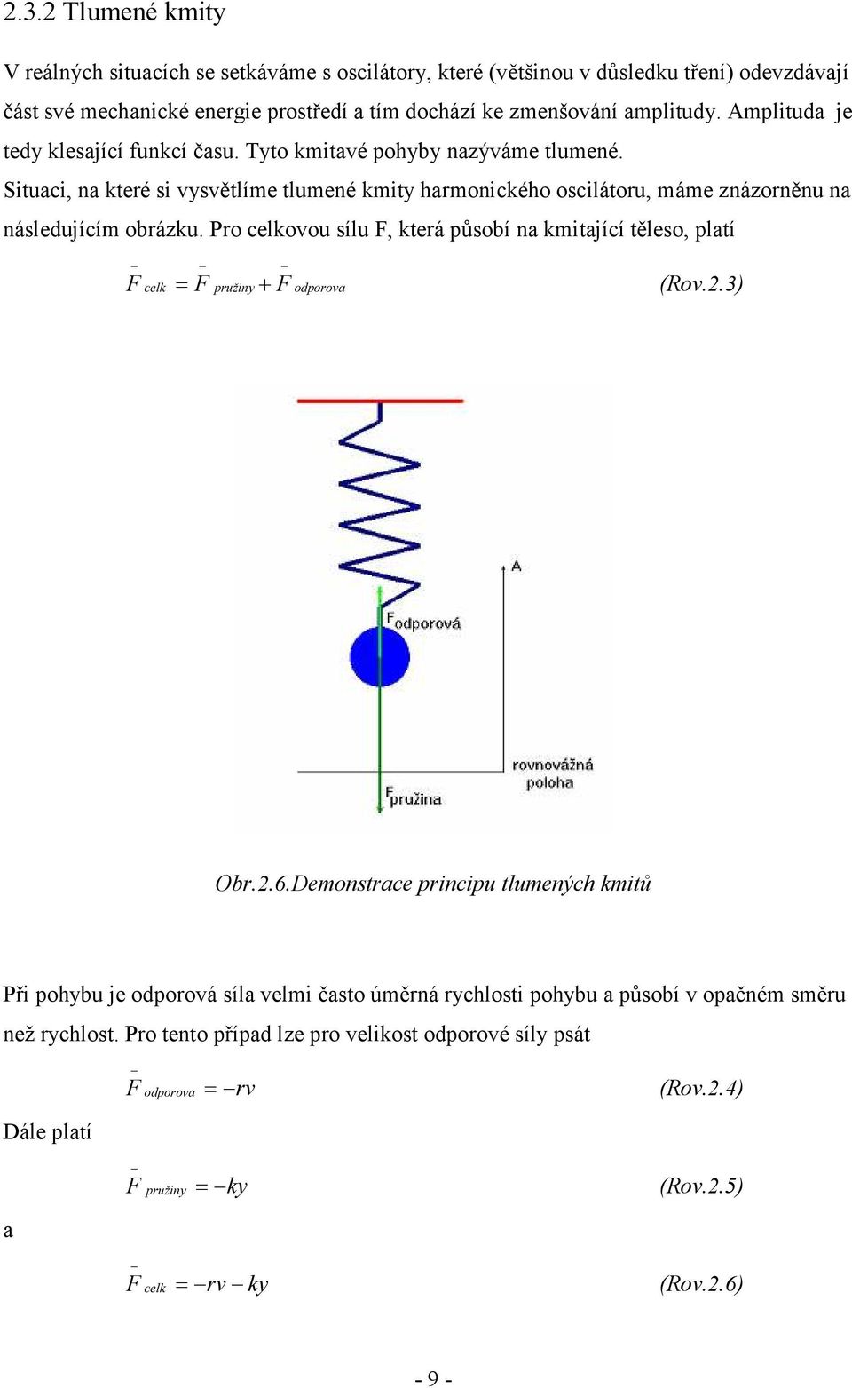 Pro celkovou sílu F, která působí na kmitající těleso, platí F celk = F pružiny+ F odporova (Rov.2.3) Obr.2.6.