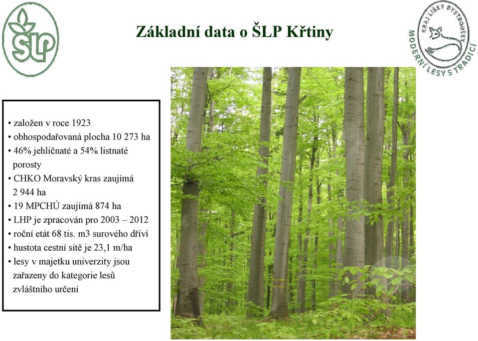 874 ha LHP je zpracován pro 2003 2012 roční etát 68 tis.