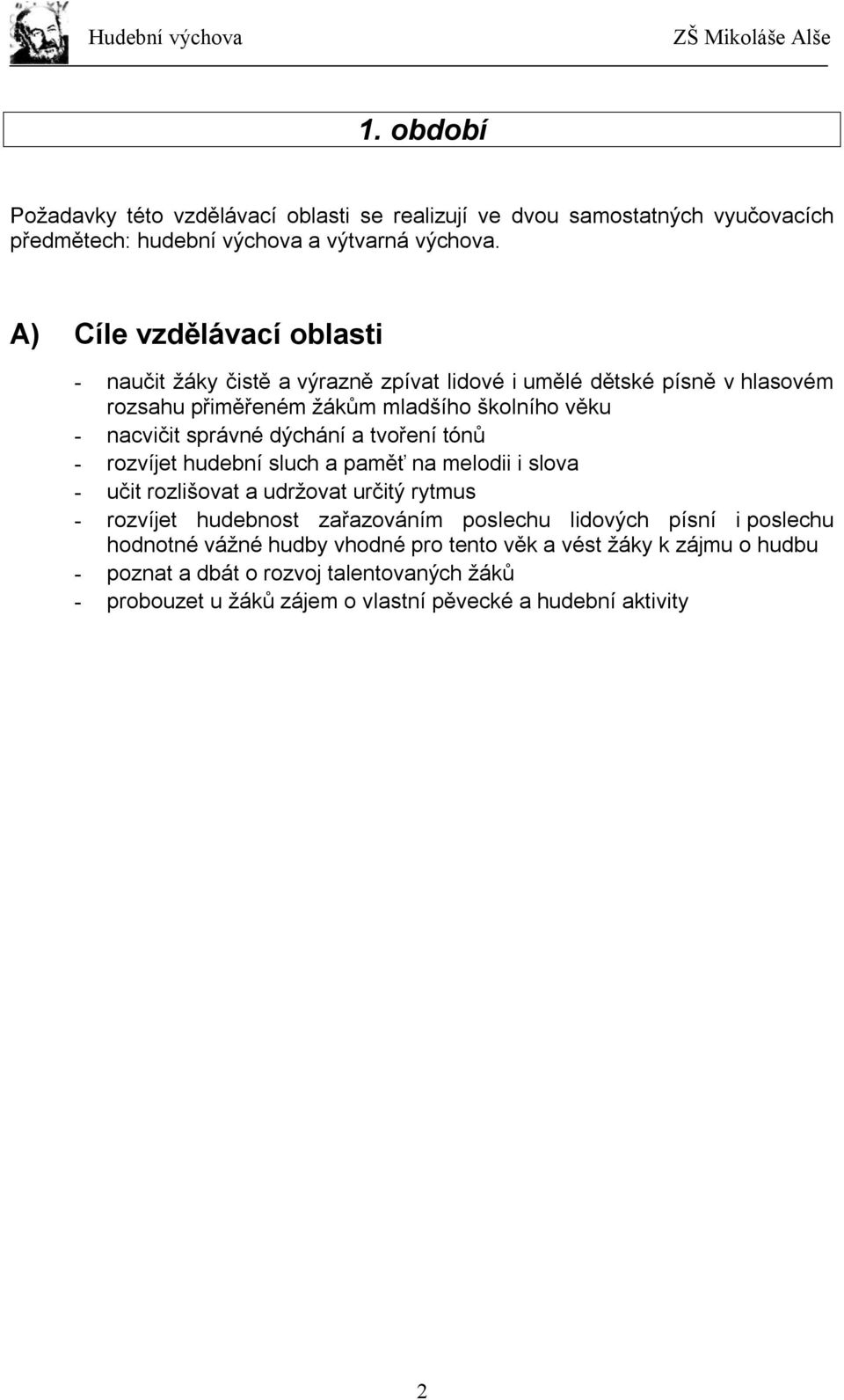 správné dýchání a tvoření tónů - rozvíjet hudební sluch a paměť na melodii i slova - učit rozlišovat a udržovat určitý rytmus - rozvíjet hudebnost zařazováním poslechu