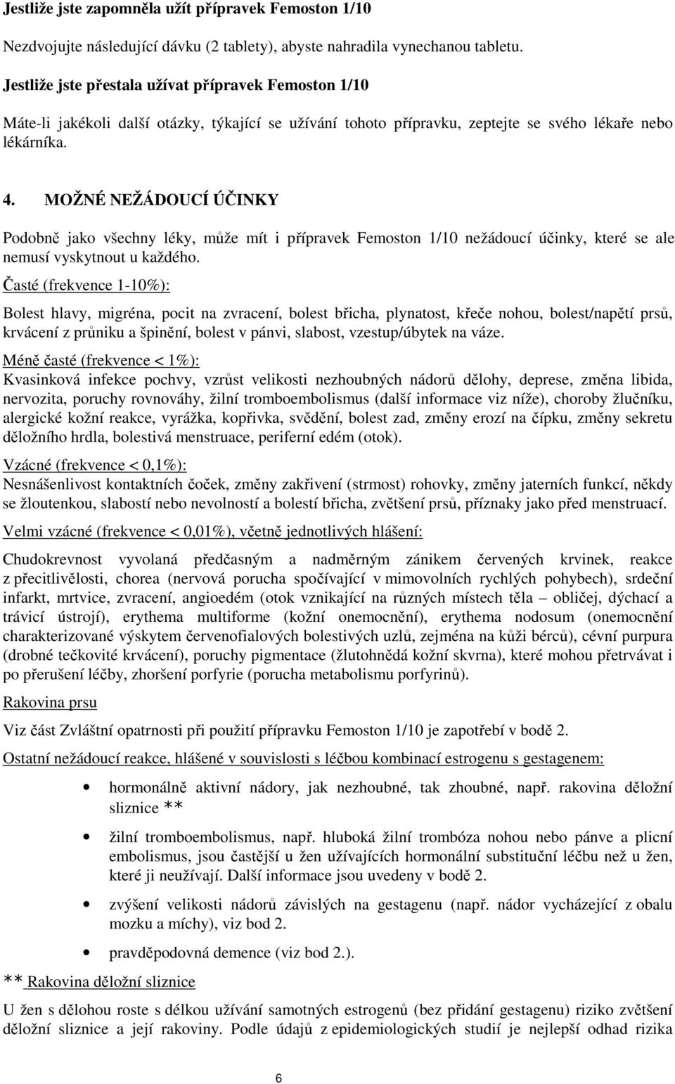 MOŽNÉ NEŽÁDOUCÍ ÚČINKY Podobně jako všechny léky, může mít i přípravek Femoston 1/10 nežádoucí účinky, které se ale nemusí vyskytnout u každého.