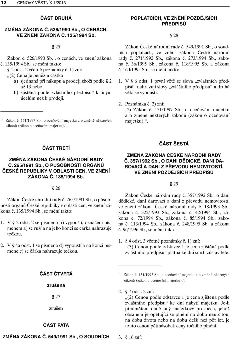 151/1997 Sb., o oceňování majetku a o změně některých zákonů (zákon o oceňování majetku).. POPLATCÍCH, VE ZNĚNÍ POZDĚJŠÍCH PŘEDPISŮ 28 Zákon České národní rady č. 549/1991 Sb.